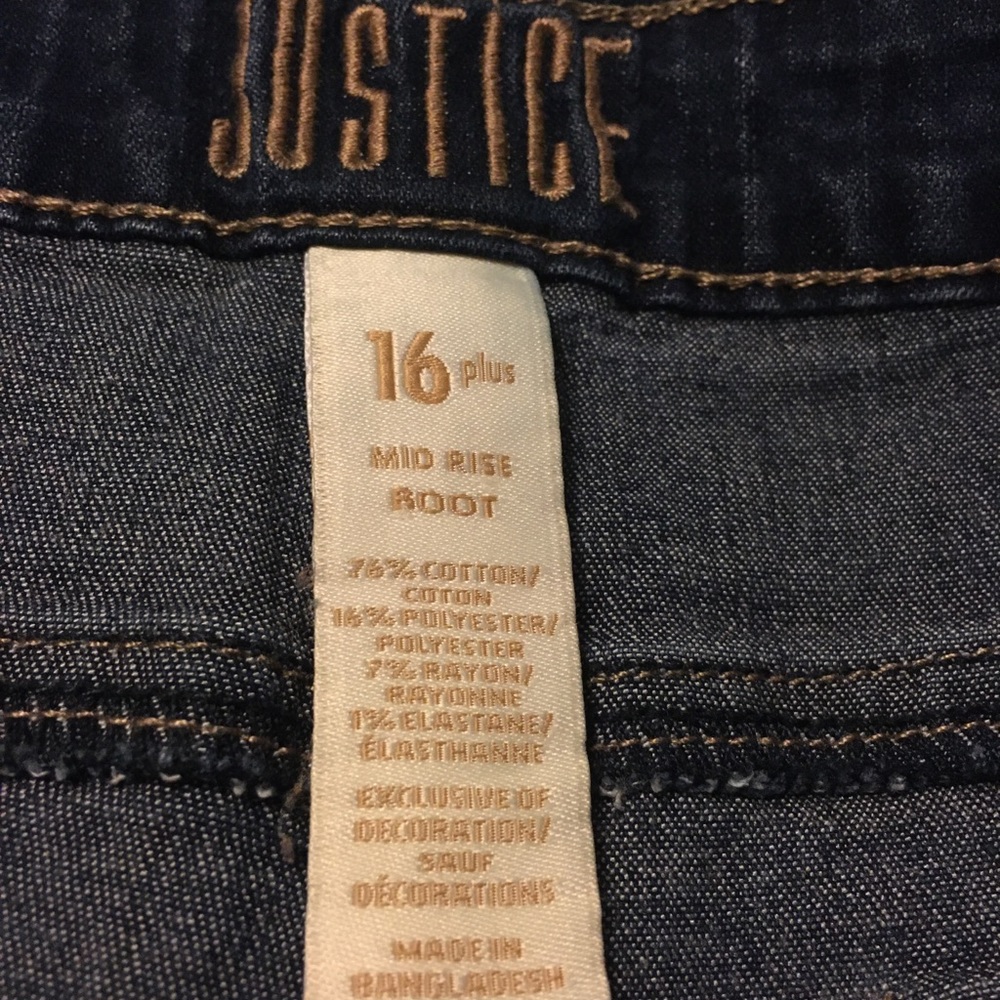 Justice jeans mid rise boot cut sz 16 plus